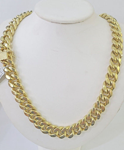 10k Yellow Gold Miami Cuban Link Chain Necklace 14mm 18 - 26 Inches Real - GoldenlinQ