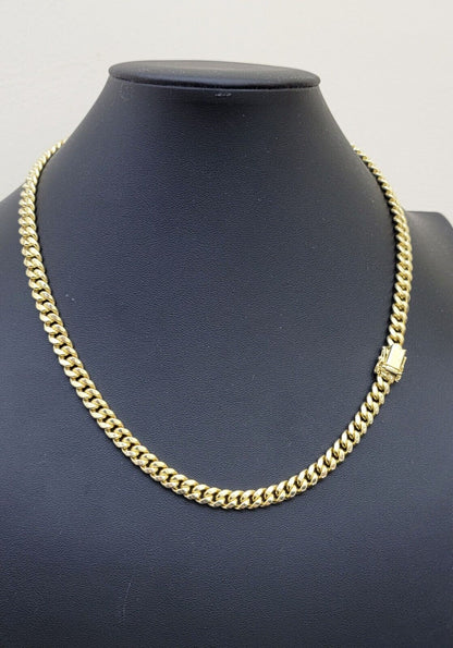 10k Yellow Gold Miami Cuban Link Chain Necklace 7mm 28'' Real 10kt SALE Box Lock - Reva Jeweler