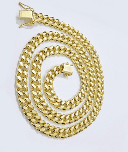 10k Yellow Gold Miami Cuban Link Chain Necklace 7mm 28'' Real 10kt SALE Box Lock - Reva Jeweler