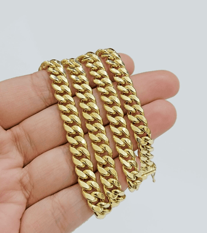 10k Yellow Gold Miami Cuban Link Chain Necklace 7mm 28'' Real 10kt SALE Box Lock - Reva Jeweler
