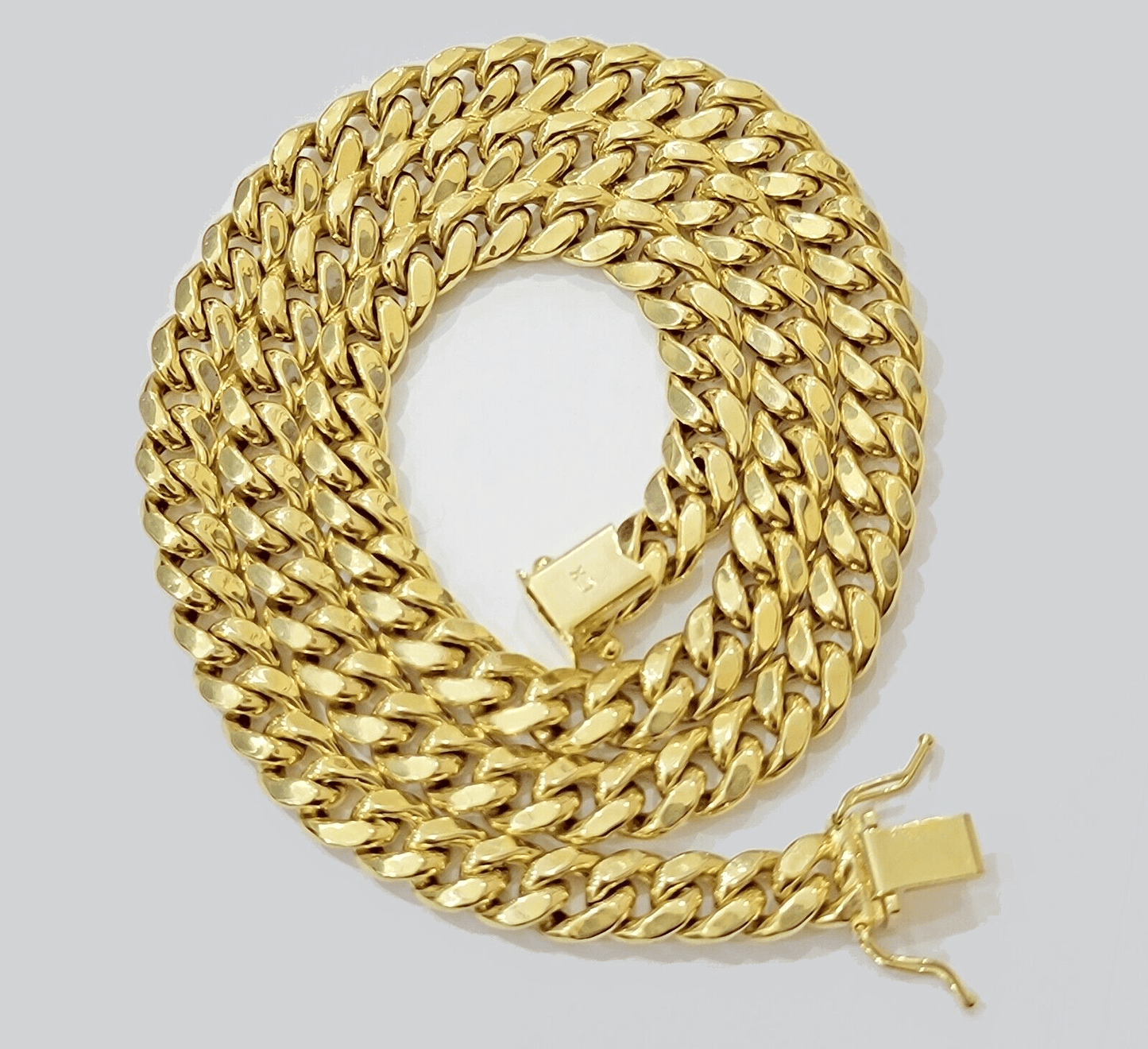 10k Yellow Gold Miami Cuban Link Chain Necklace 8mm 24'' Real 10kt SALE Box Lock - Reva Jeweler