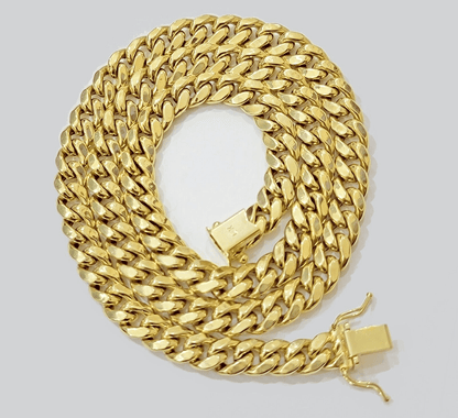 10k Yellow Gold Miami Cuban Link Chain Necklace 8mm 24'' Real 10kt SALE Box Lock - Reva Jeweler
