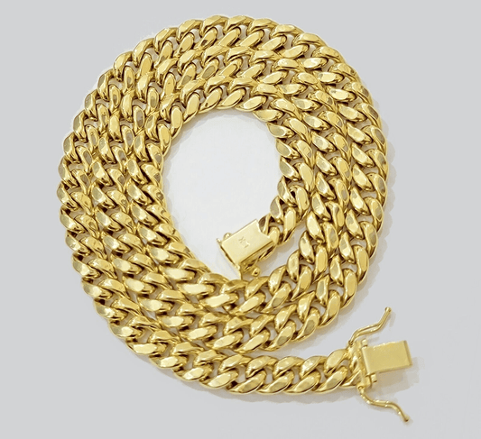 10k Yellow Gold Miami Cuban Link Chain Necklace 8mm 24'' Real 10kt SALE Box Lock - Reva Jeweler