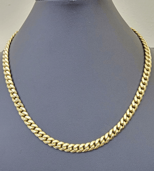 10k Yellow Gold Miami Cuban Link Chain Necklace 8mm 24'' Real 10kt SALE Box Lock - Reva Jeweler