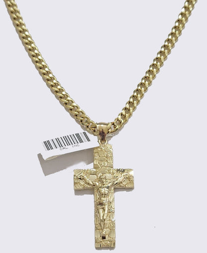 10k Yellow Gold Miami Cuban link Chain Nugget Charm Pendant Necklace 5mm 18" - 28" - Reva Jeweler
