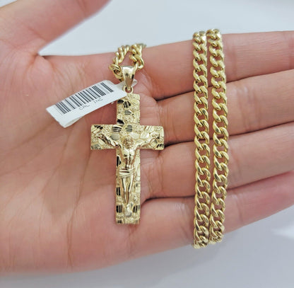 10k Yellow Gold Miami Cuban link Chain Nugget Charm Pendant Necklace 5mm 18" - 28" - Reva Jeweler