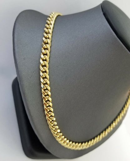 10k Yellow Gold Miami Cuban Necklace Chain 7mm 20 - 28",10kt Real Link Gold Chain - Reva Jeweler
