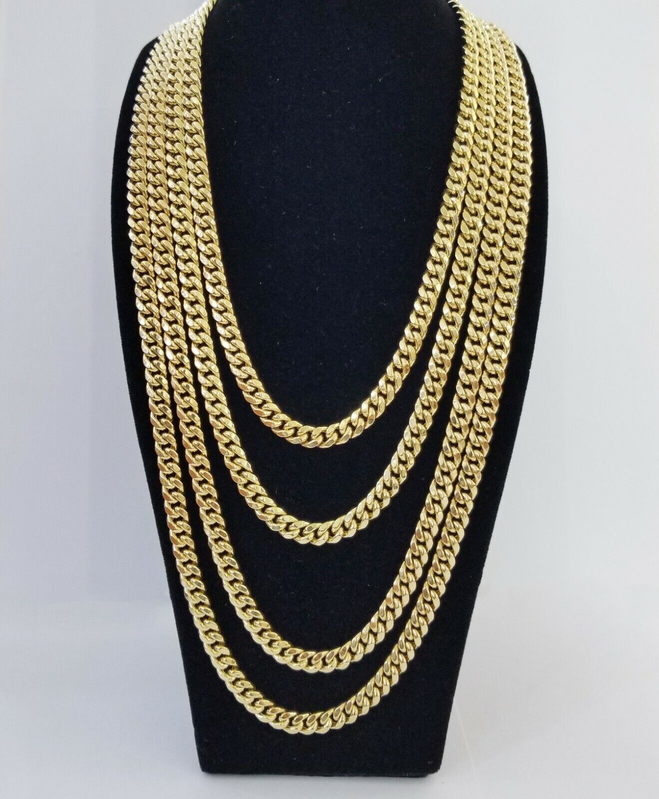 10k Yellow Gold Miami Cuban Necklace Chain 7mm 20 - 28",10kt Real Link Gold Chain - Reva Jeweler