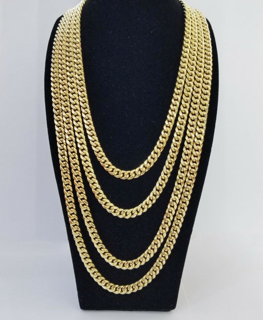 10k Yellow Gold Miami Cuban Necklace Chain 7mm 20 - 28",10kt Real Link Gold Chain - Reva Jeweler