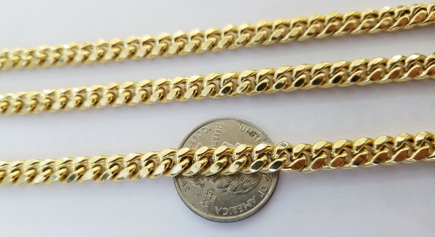 10k Yellow Gold Miami Cuban Necklace Chain 7mm 20 - 28",10kt Real Link Gold Chain - Reva Jeweler