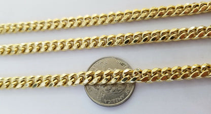 10k Yellow Gold Miami Cuban Necklace Chain 7mm 20 - 28",10kt Real Link Gold Chain - Reva Jeweler