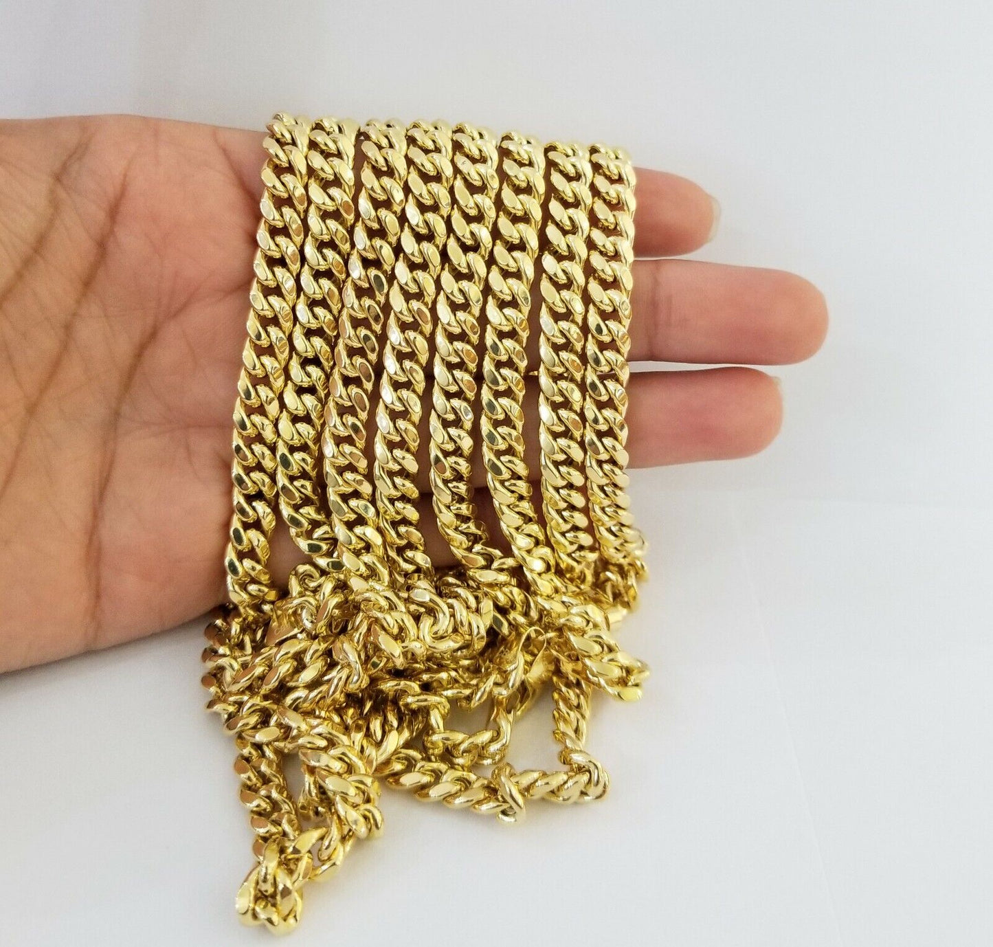 10k Yellow Gold Miami Cuban Necklace Chain 7mm 20 - 28",10kt Real Link Gold Chain - Reva Jeweler