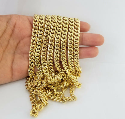10k Yellow Gold Miami Cuban Necklace Chain 7mm 20 - 28",10kt Real Link Gold Chain - Reva Jeweler