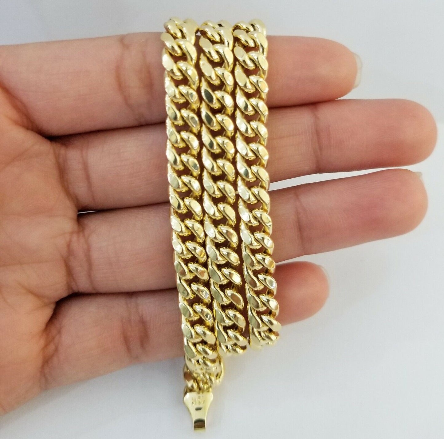 10k Yellow Gold Miami Cuban Necklace Chain 7mm 20 - 28",10kt Real Link Gold Chain - Reva Jeweler
