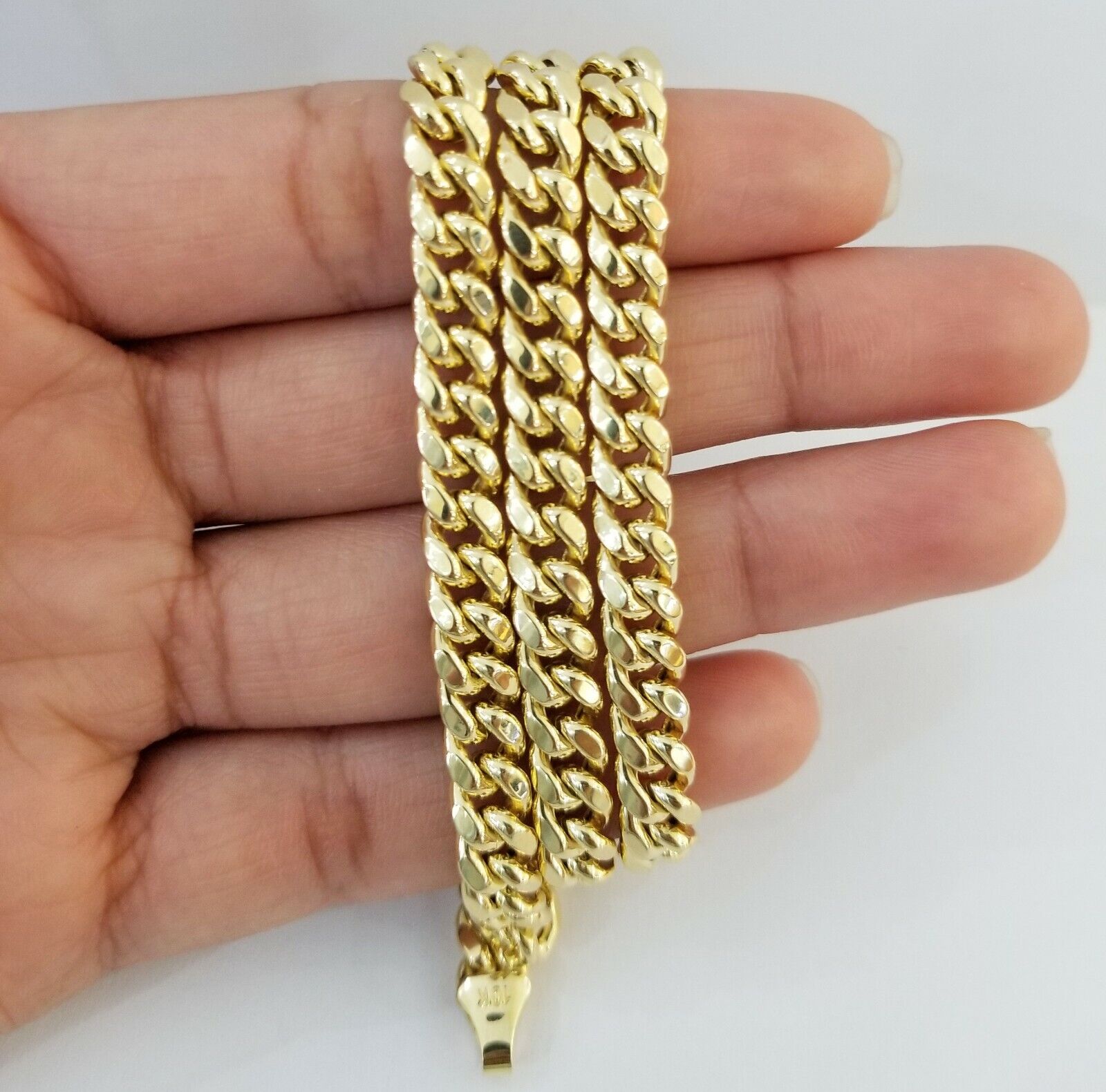 10k Yellow Gold Miami Cuban Necklace Chain 7mm 20 - 28",10kt Real Link Gold Chain - Reva Jeweler