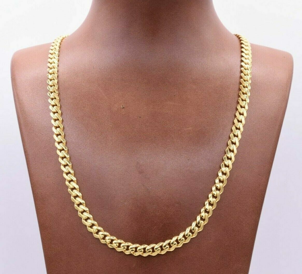 10k Yellow Gold Miami Cuban Royal Monaco Curb Link Chain 7.5mm Necklace 22" REAL - Reva Jeweler