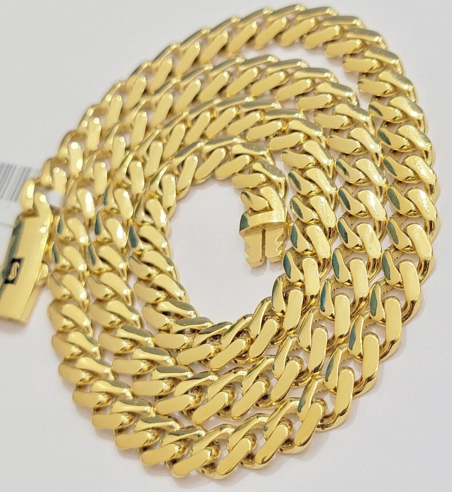 10k Yellow Gold Miami Cuban Royal Monaco Curb Link Chain 7.5mm Necklace 24" REAL - Reva Jeweler