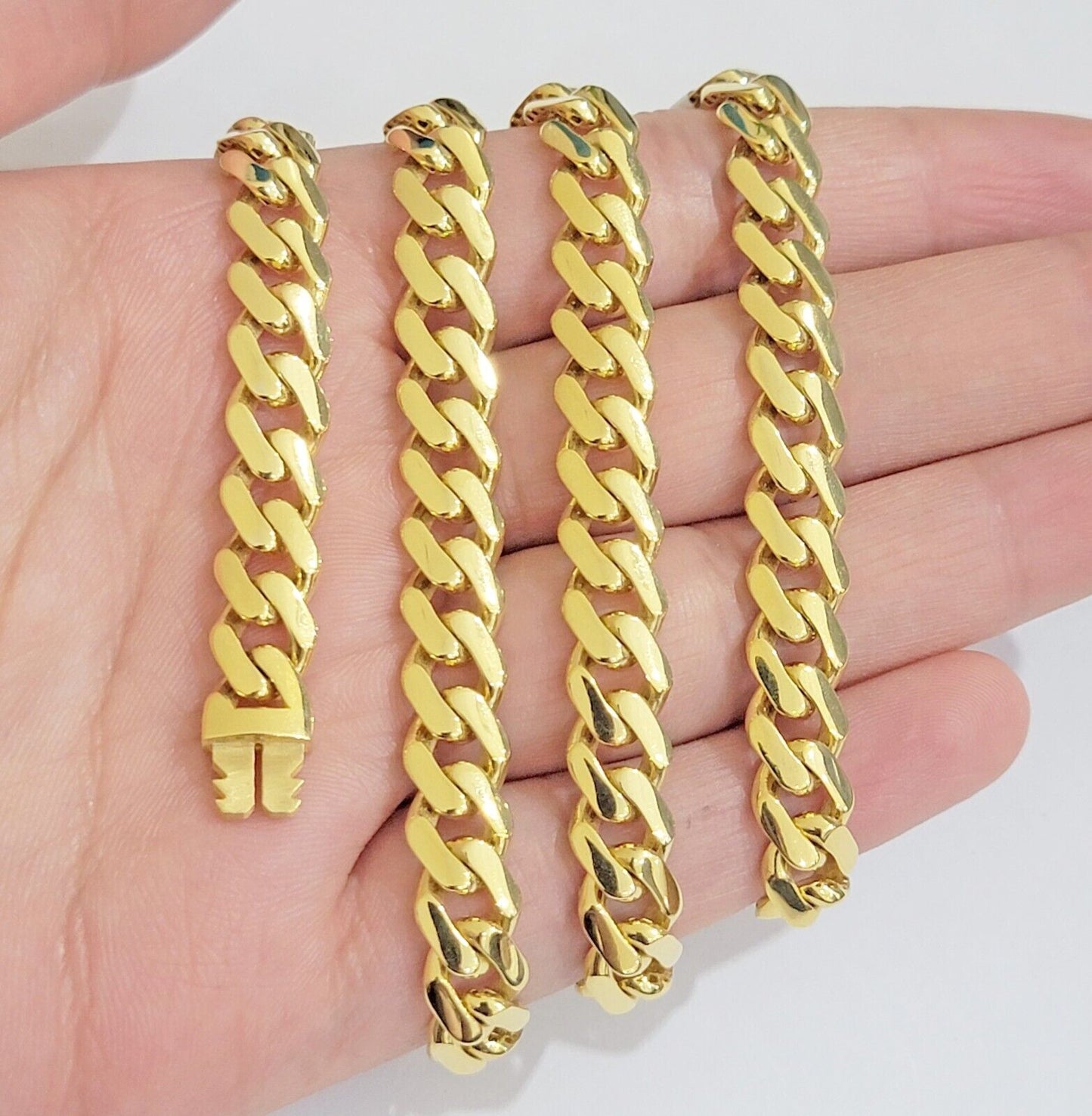 10k Yellow Gold Miami Cuban Royal Monaco Curb Link Chain 9mm Necklace 20" REAL - Reva Jeweler