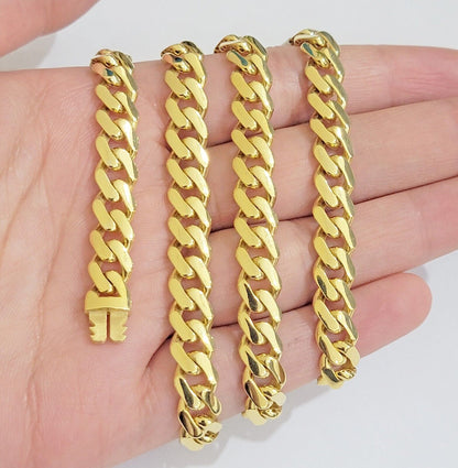 10k Yellow Gold Miami Cuban Royal Monaco Curb Link Chain 9mm Necklace 24" REAL - Reva Jeweler