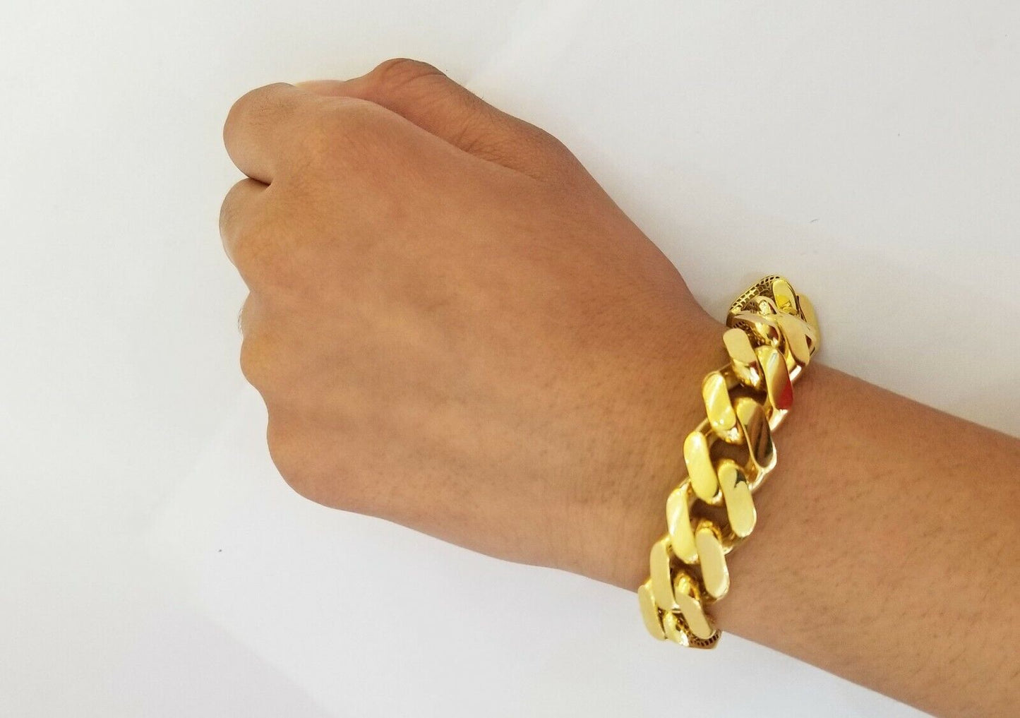 10K Yellow Gold Monaco Bracelet 8 inch 15mm Cuban link Real 10kt For Men's - Reva Jeweler