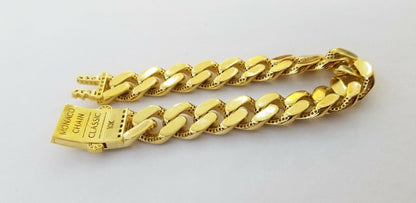 10K Yellow Gold Monaco Bracelet 8 inch 15mm Cuban link Real 10kt For Men's - Reva Jeweler