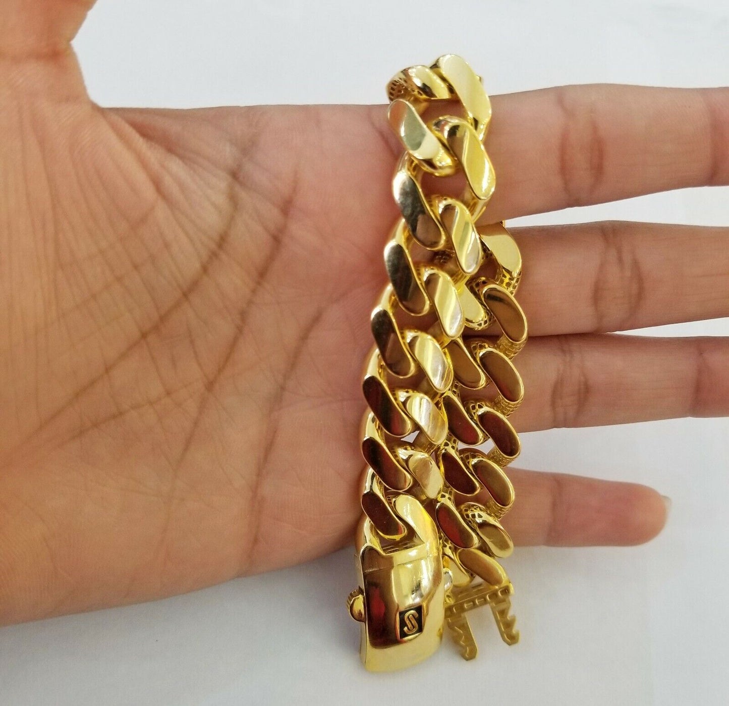 10K Yellow Gold Monaco Bracelet 8.5 inch 15mm Cuban link hand chain Real 10k - Reva Jeweler