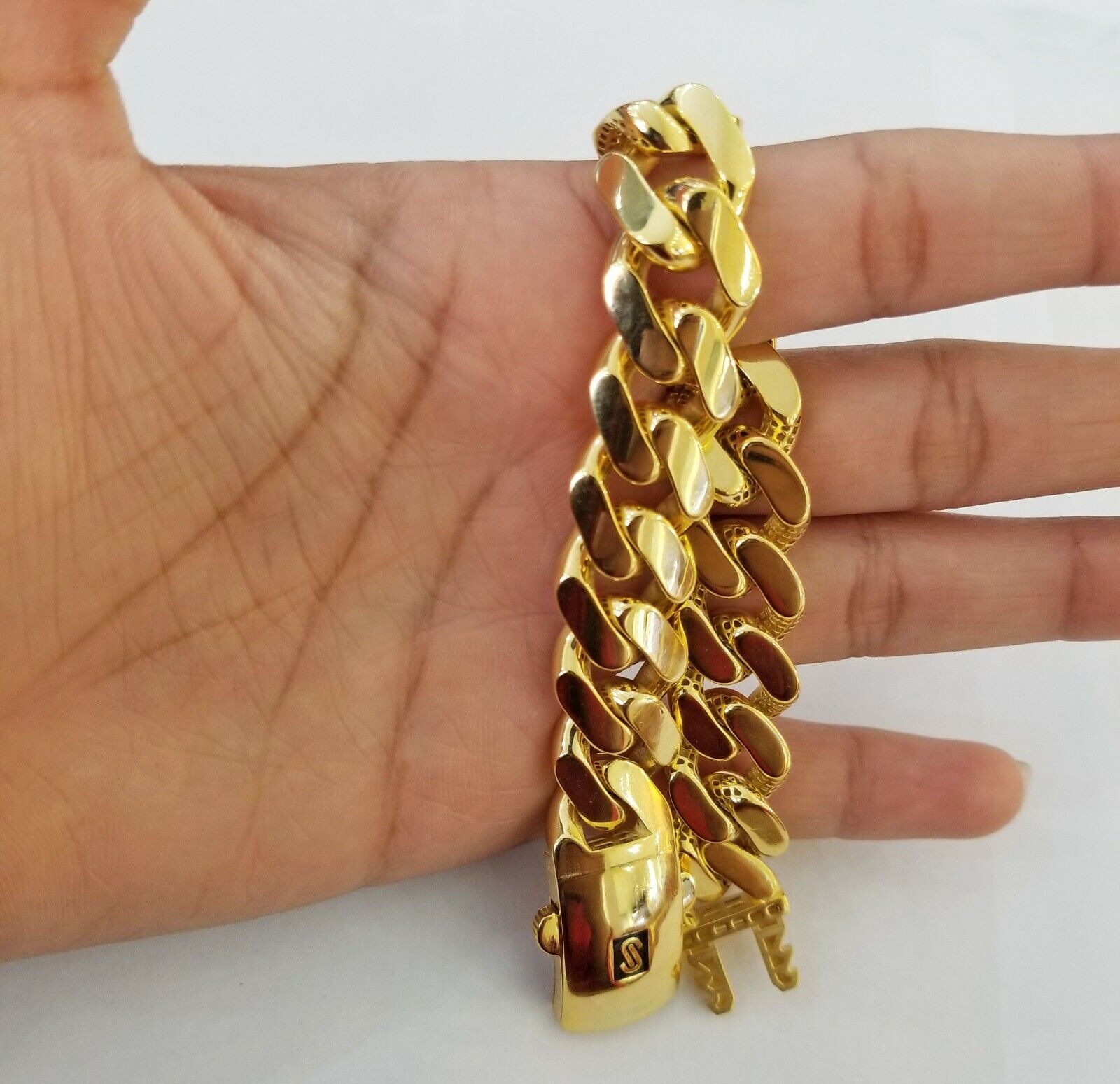 10K Yellow Gold Monaco Bracelet 8.5 inch 15mm Cuban link hand chain Real 10k - Reva Jeweler