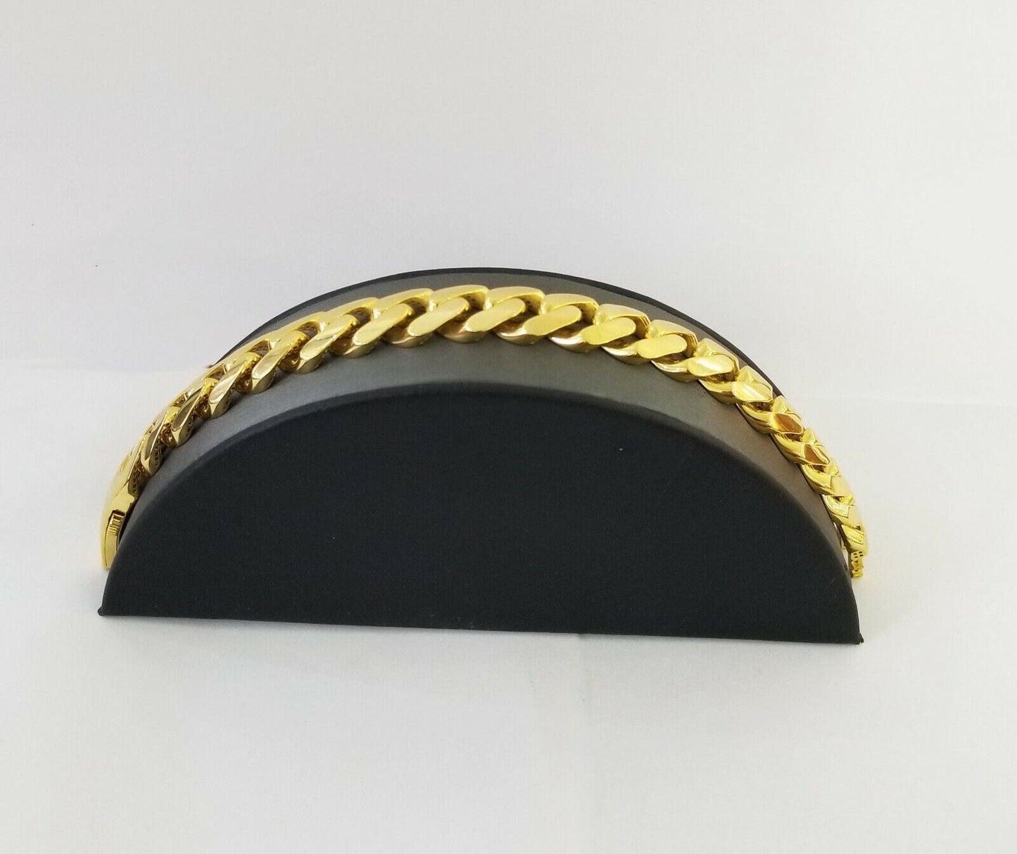 10K Yellow Gold Monaco Bracelet 8.5 inch 15mm Cuban link hand chain Real 10k - Reva Jeweler