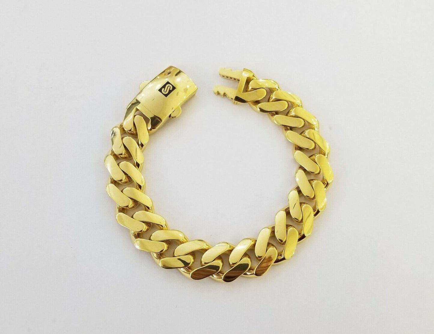 10K Yellow Gold Monaco Bracelet 8.5 inch 15mm Cuban link hand chain Real 10k - Reva Jeweler