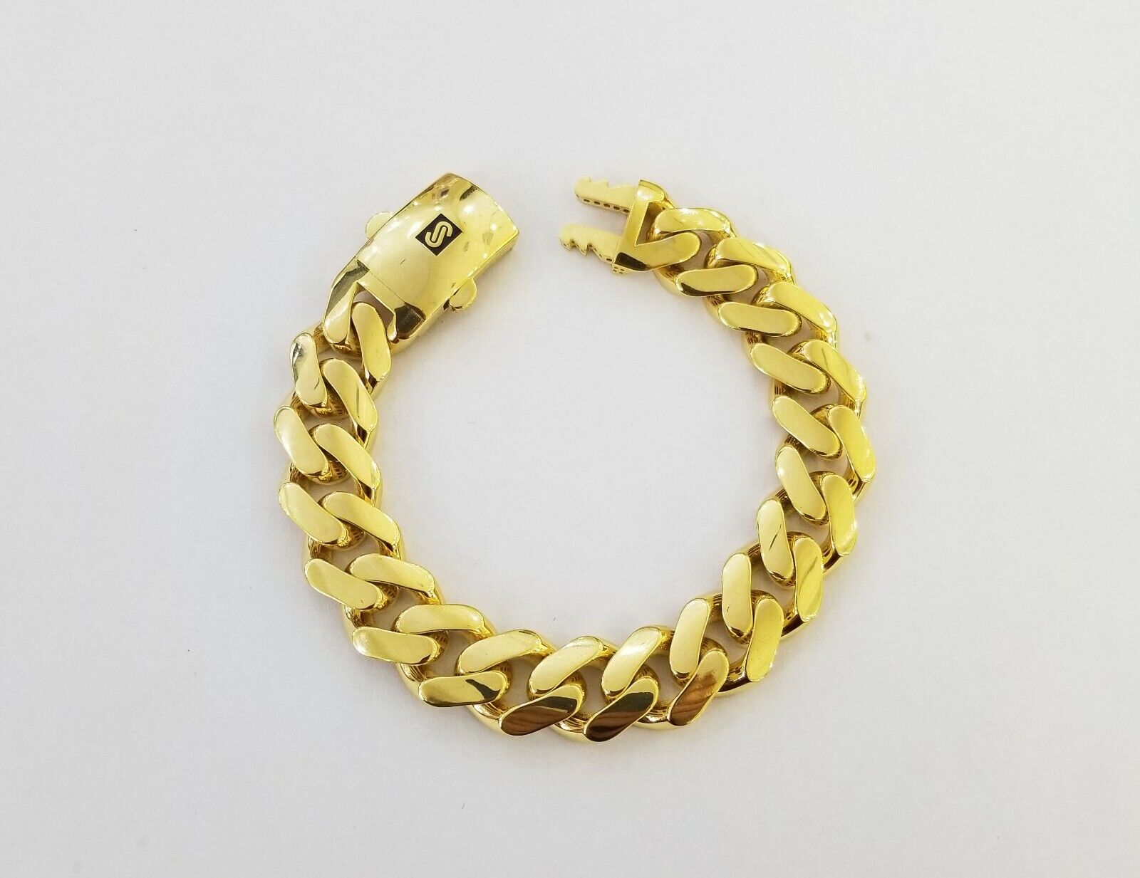 10K Yellow Gold Monaco Bracelet 9 inch 15mm Cuban link Men's Real 10kt - Reva Jeweler