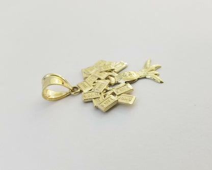 10K Yellow Gold Money Tree Pendant Diamond Cut, 10KT Real Gold $100 Sign Bag - Reva Jeweler