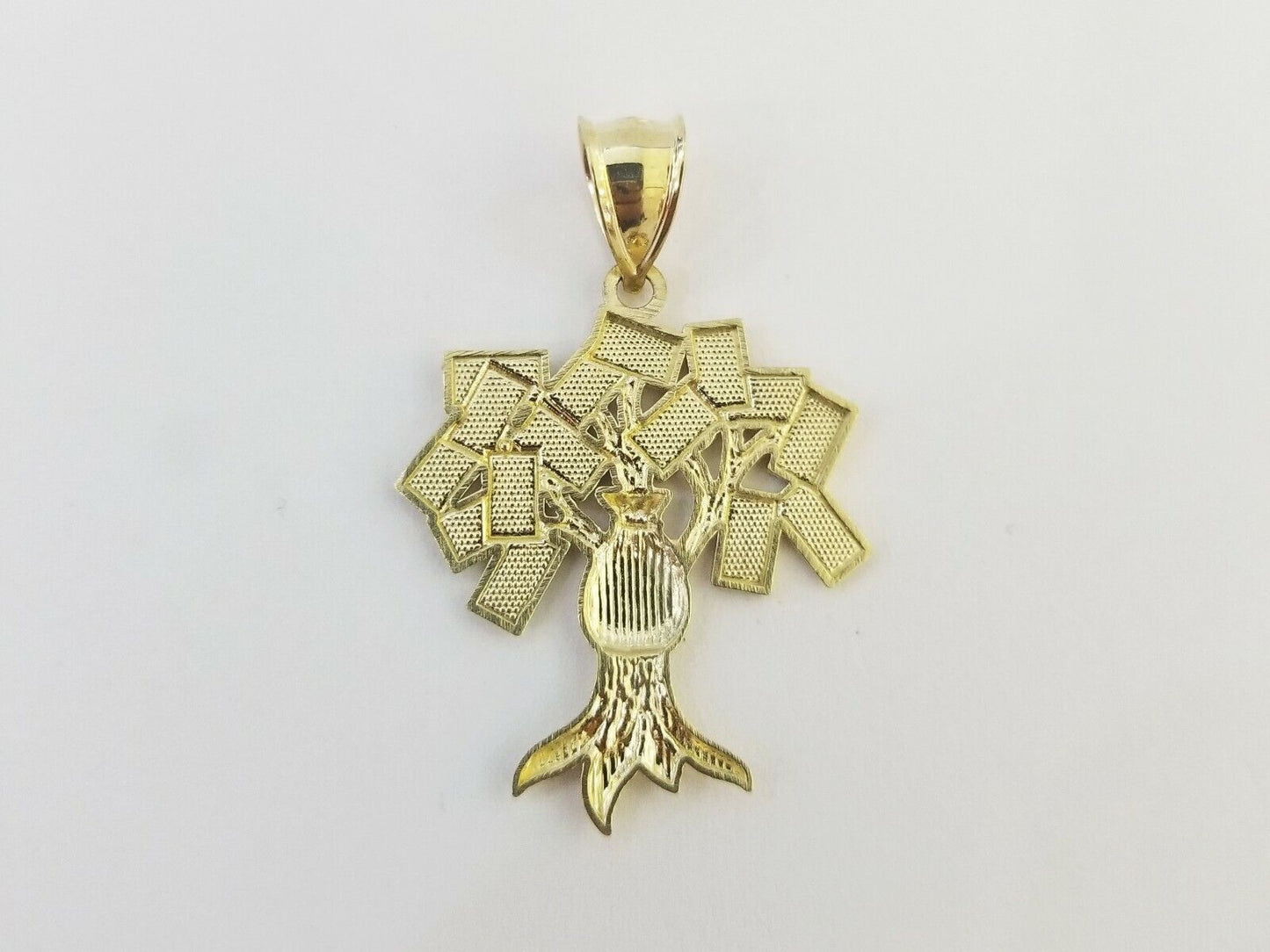 10K Yellow Gold Money Tree Pendant Diamond Cut, 10KT Real Gold $100 Sign Bag - Reva Jeweler