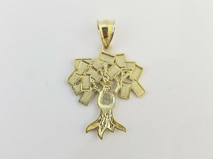 10K Yellow Gold Money Tree Pendant Diamond Cut, 10KT Real Gold $100 Sign Bag - Reva Jeweler