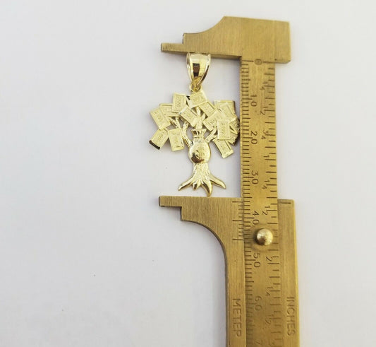 10K Yellow Gold Money Tree Pendant Diamond Cut, 10KT Real Gold $100 Sign Bag - Reva Jeweler
