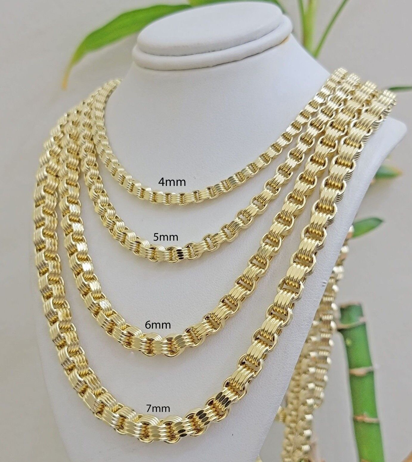 10k Yellow Gold Necklace Box Byzantine Chain 4mm 5mm 6mm 7mm 18 in - 30 in REAL - Reva Jeweler