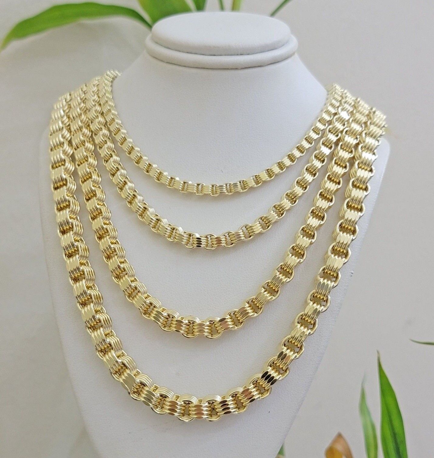 10k Yellow Gold Necklace Box Byzantine Chain 4mm 5mm 6mm 7mm 18 in - 30 in REAL - Reva Jeweler
