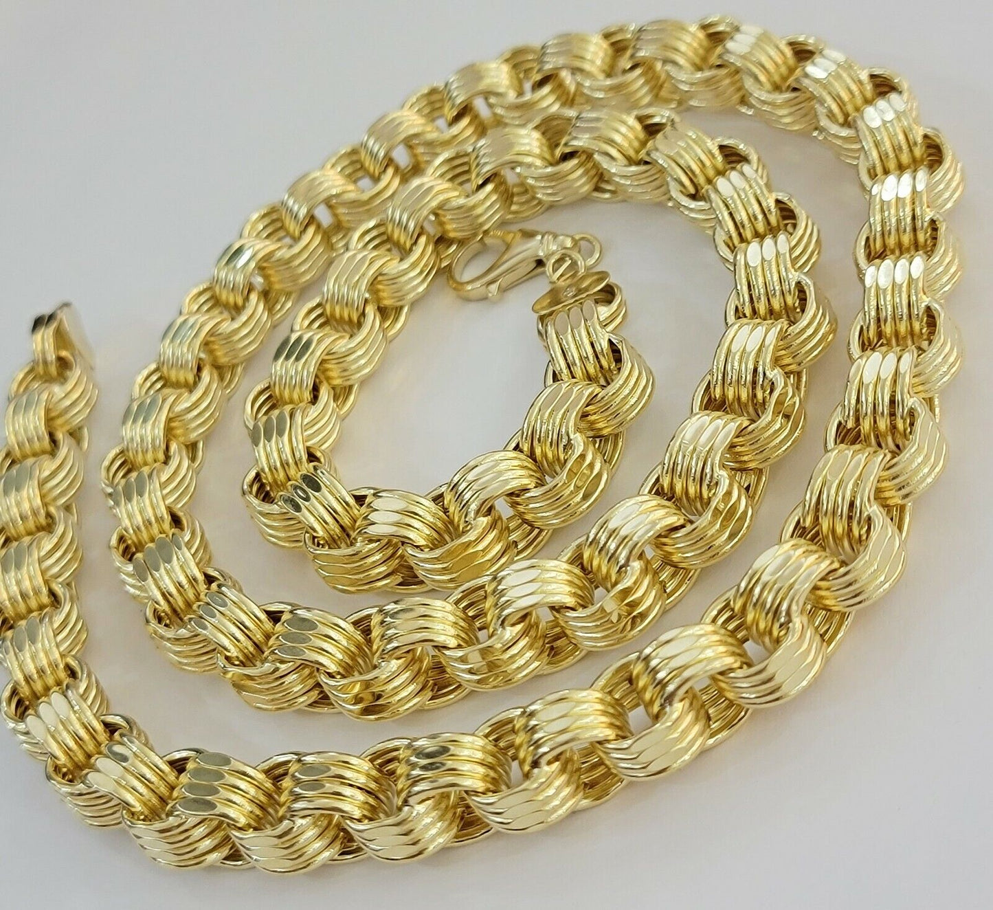10k Yellow Gold Necklace Byzantine Box chain 28 Inch 12.5mm Mens Thick REAL 10K - Reva Jeweler