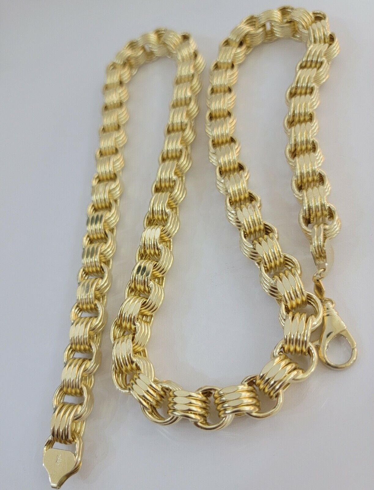 10k Yellow Gold Necklace Byzantine Box chain 28 Inch 12.5mm Mens Thick REAL 10K - Reva Jeweler