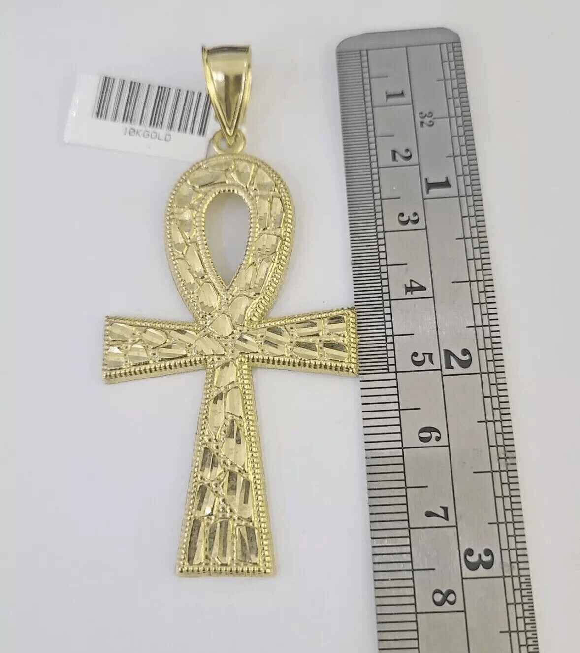 10k Yellow Gold Nugget Ankh Charm Pendant 2.75 Inch For Men's REAL 10KT Gold - Reva Jeweler