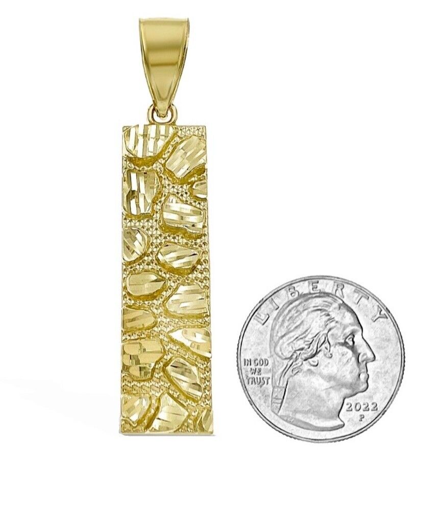 10k Yellow Gold Nugget Bar Charm Pendant 1'' Inch Necklace Chain SALE Real 10kt - Reva Jeweler