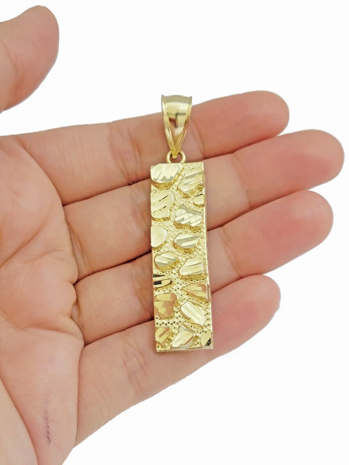 10k Yellow Gold Nugget Bar Charm Pendant 1'' Inch Necklace Chain SALE Real 10kt - Reva Jeweler