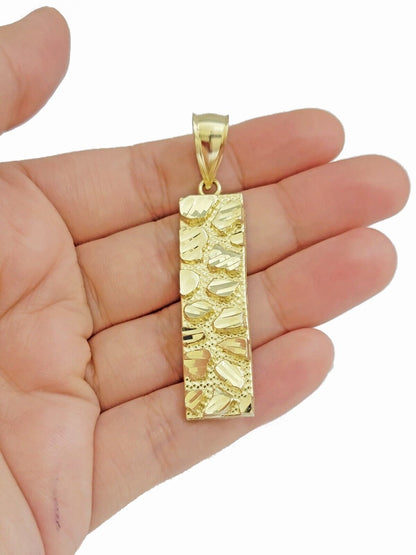 10k Yellow Gold Nugget Bar Charm Pendant 1'' Inch Necklace Chain SALE Real 10kt - Reva Jeweler