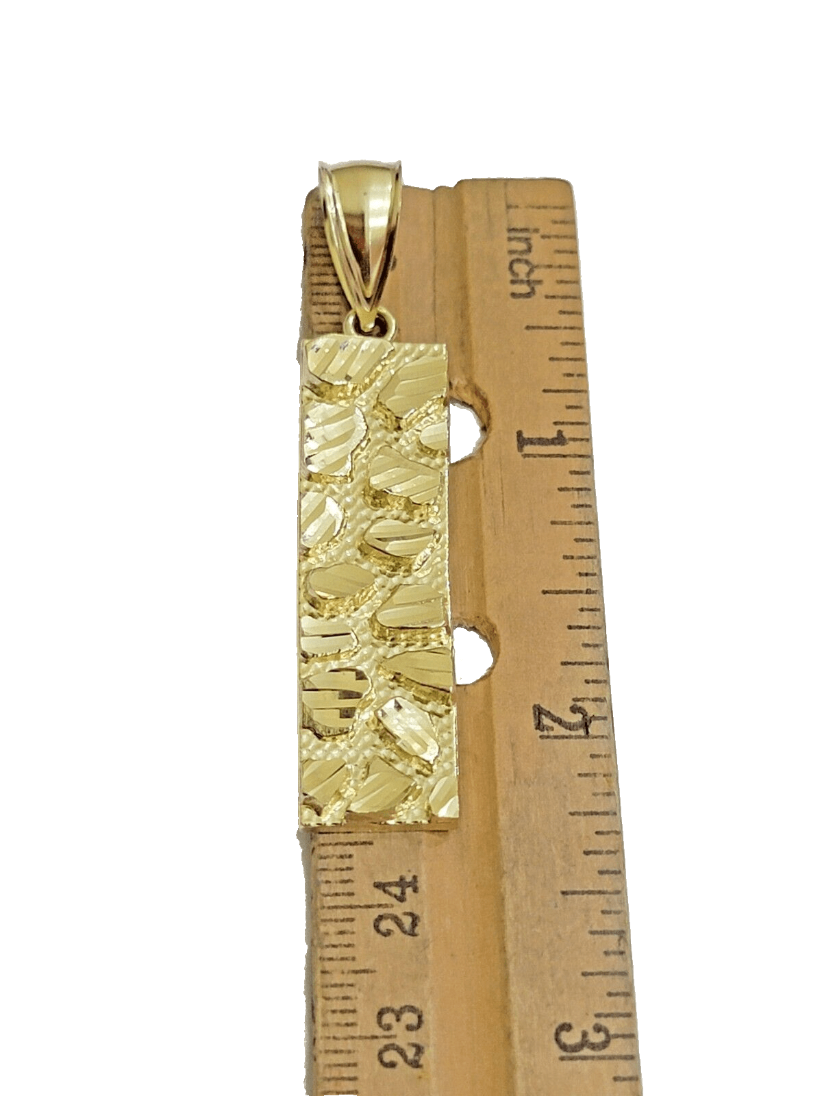 10k Yellow Gold Nugget Bar Charm Pendant 1'' Inch Necklace Chain SALE Real 10kt - Reva Jeweler