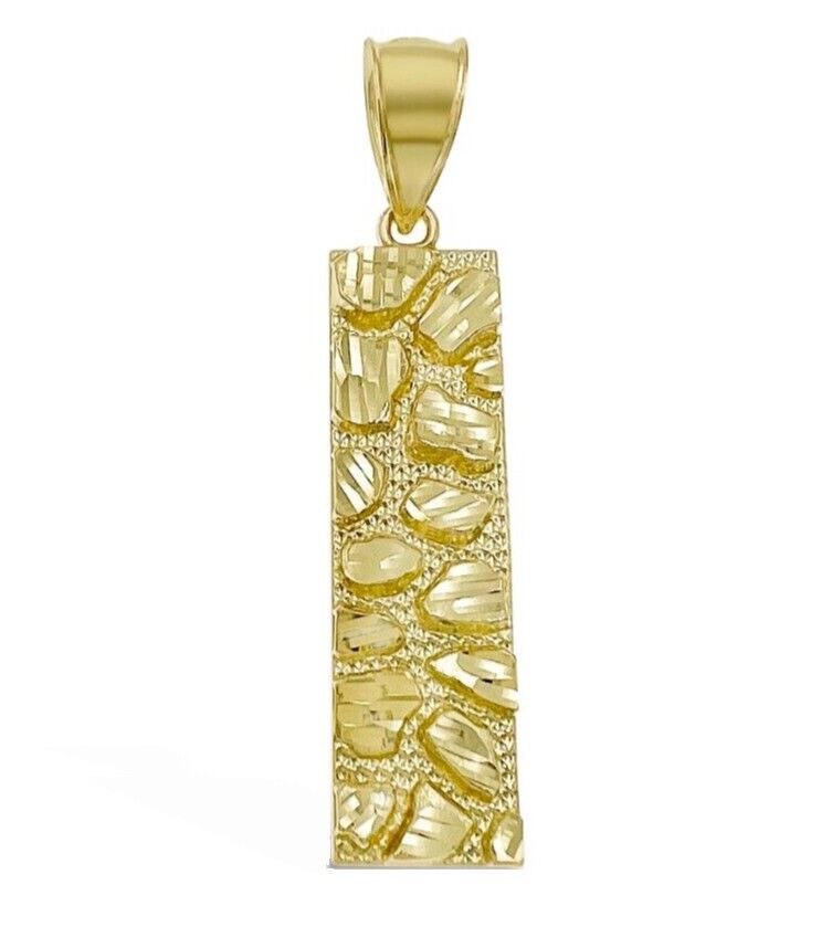 10k Yellow Gold Nugget Bar Charm Pendant 1'' Inch Necklace Chain SALE Real 10kt - Reva Jeweler
