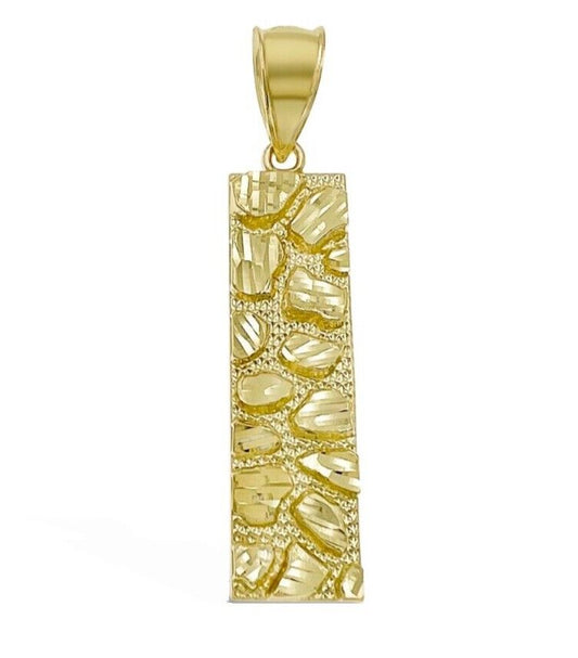10k Yellow Gold Nugget Bar Charm Pendant 1'' Inch Necklace Chain SALE Real 10kt - Reva Jeweler