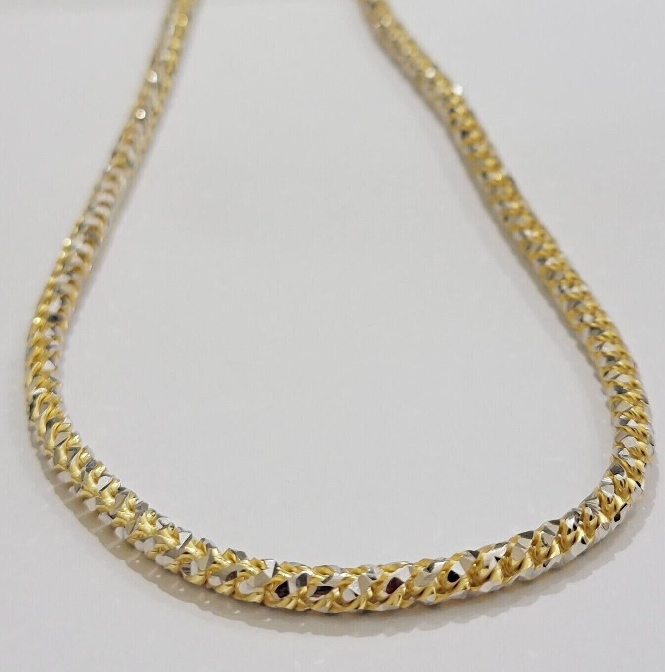 10k Yellow Gold Palm Box Chain Necklace Diamond cut 4mm 22" Real Solid Men Women - Reva Jeweler