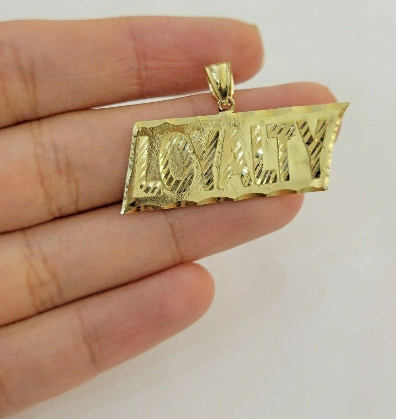 10k Yellow Gold Pendant & 10kt Rope Necklace 22"Chain LOYALITY Charm UNIQUE,10kt - Reva Jeweler