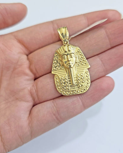10k Yellow Gold Pendant Pharoah Head Charm Egyptian REAL 10kt For Mens Chain - Reva Jeweler