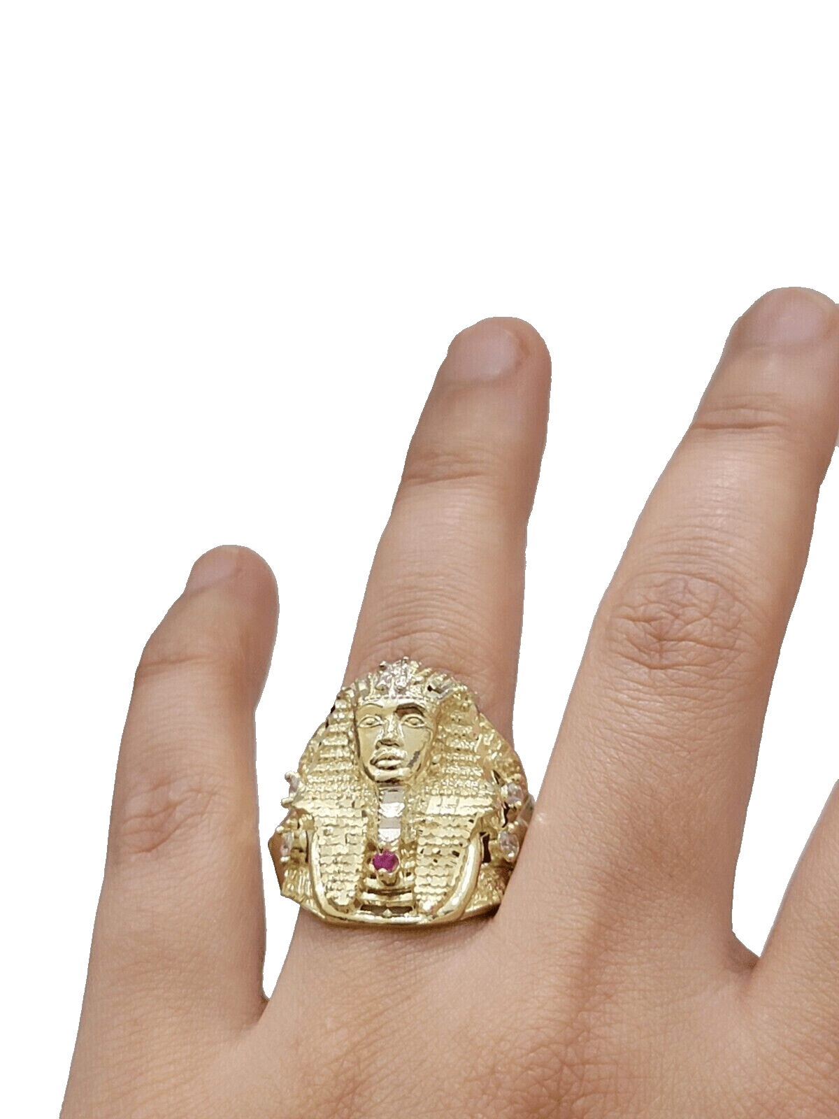10k Yellow Gold Pharoah Head Ring Band Size 11 Real 10kt SALE Men Casual Pinky - Reva Jeweler