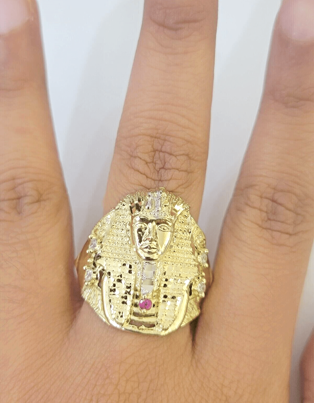 10k Yellow Gold Pharoah Head Ring Band Size 11 Real 10kt SALE Men Casual Pinky - Reva Jeweler